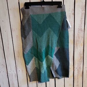 Anthropologie Green and Gray Chevron Pencil Skirt